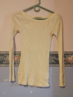 Decree Cream Ribbed Long-Sleeve Top